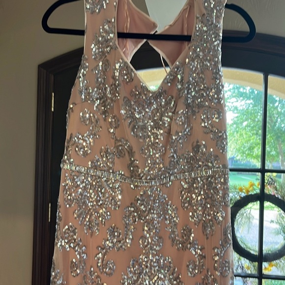 NWOT R & M Richards champagne colored sequined gown size 10 - Picture 3 of 14